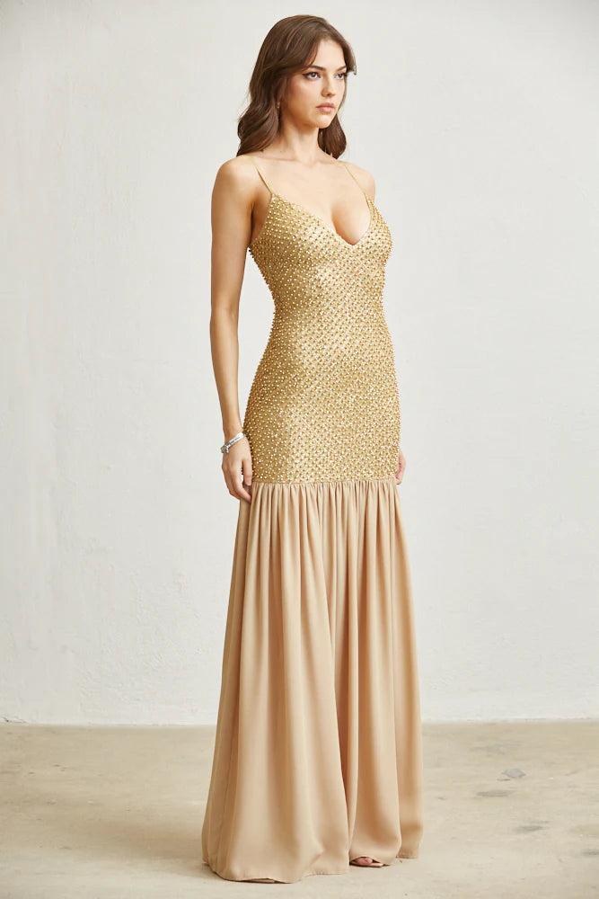 Chiffon Pearl with Glitter Maxi Dress