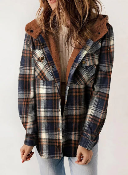 🐻Plush Check Print Hooded Coat