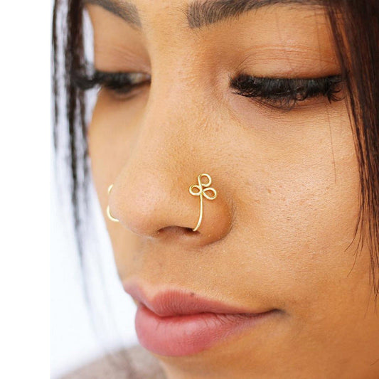 New Twisted Geometric Hollow Stainless Steel Non-hole Fake Nose