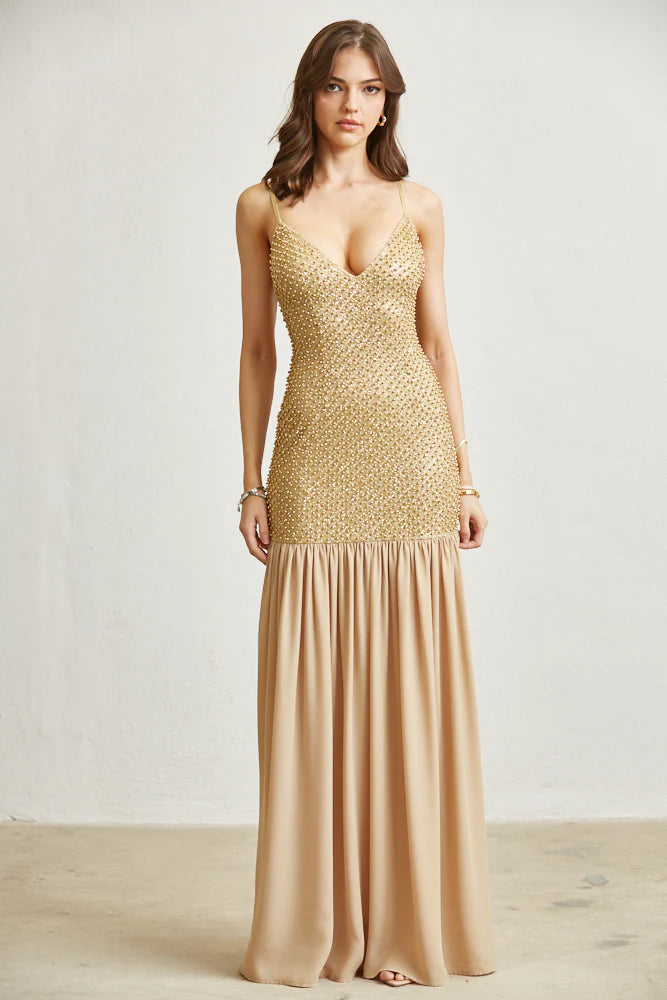 Chiffon Pearl with Glitter Maxi Dress