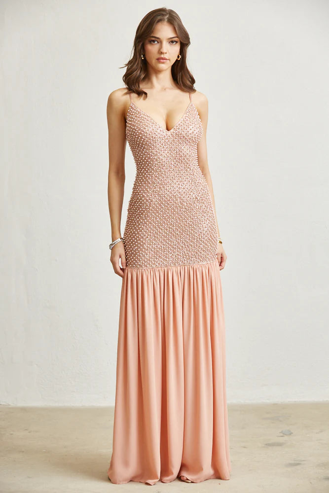 Chiffon Pearl with Glitter Maxi Dress