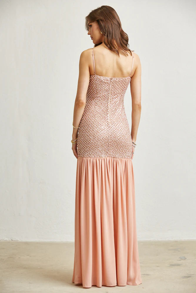 Chiffon Pearl with Glitter Maxi Dress