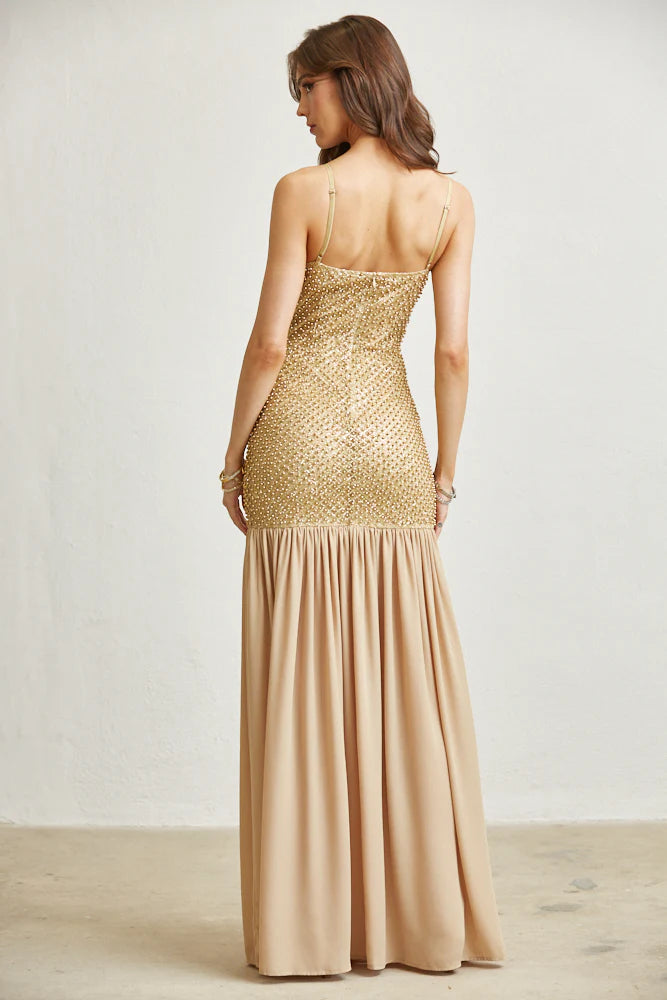 Chiffon Pearl with Glitter Maxi Dress