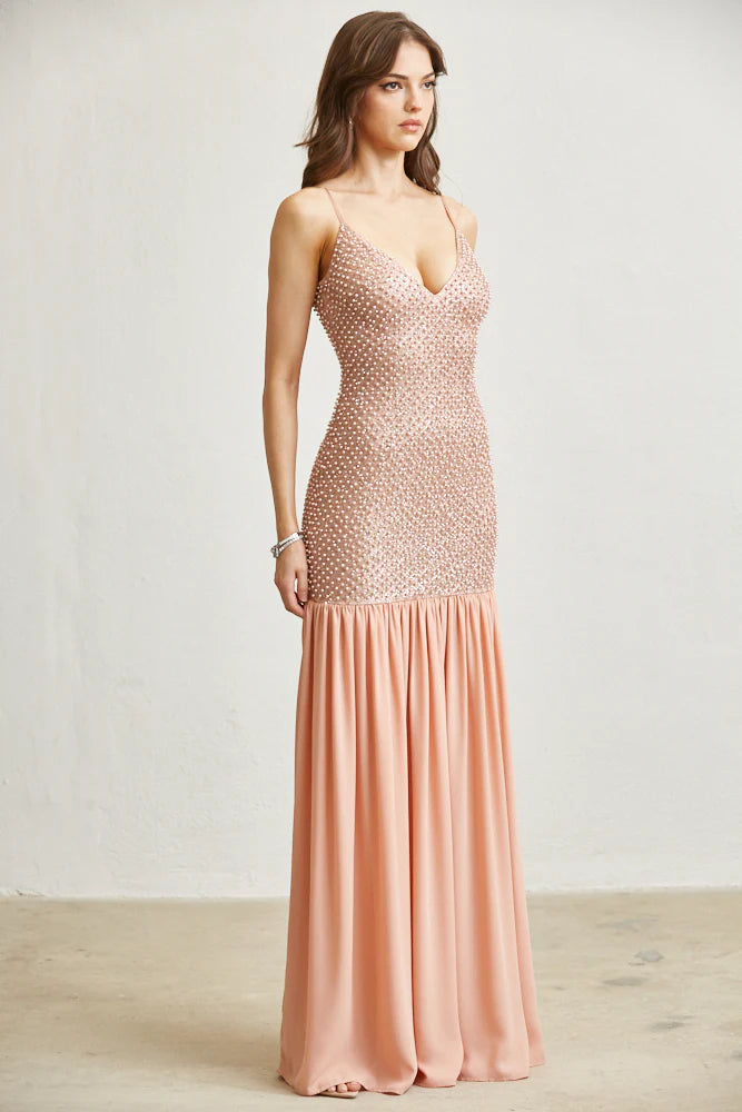 Chiffon Pearl with Glitter Maxi Dress