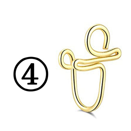 New Twisted Geometric Hollow Stainless Steel Non-hole Fake Nose