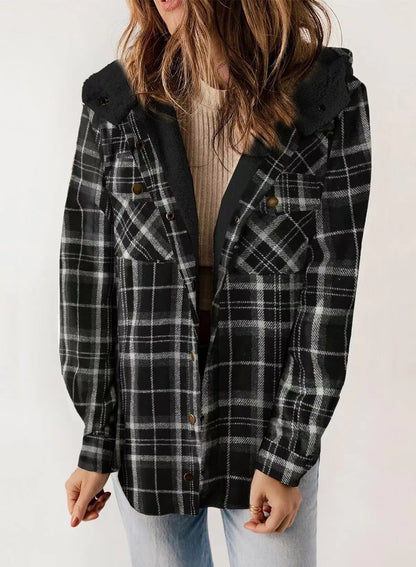 🐻Plush Check Print Hooded Coat