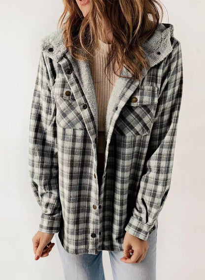 🐻Plush Check Print Hooded Coat
