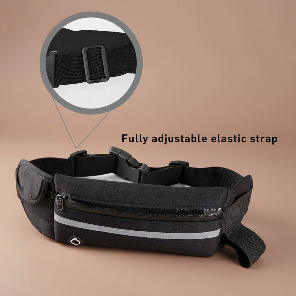 Sports running belt with water-resistant fanny pack - back view